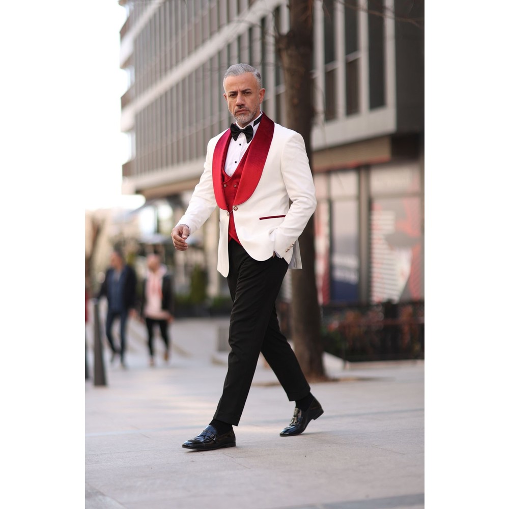 Rouge blanc hommes mariage Tux - Men Formal Wear Modern avis et prix