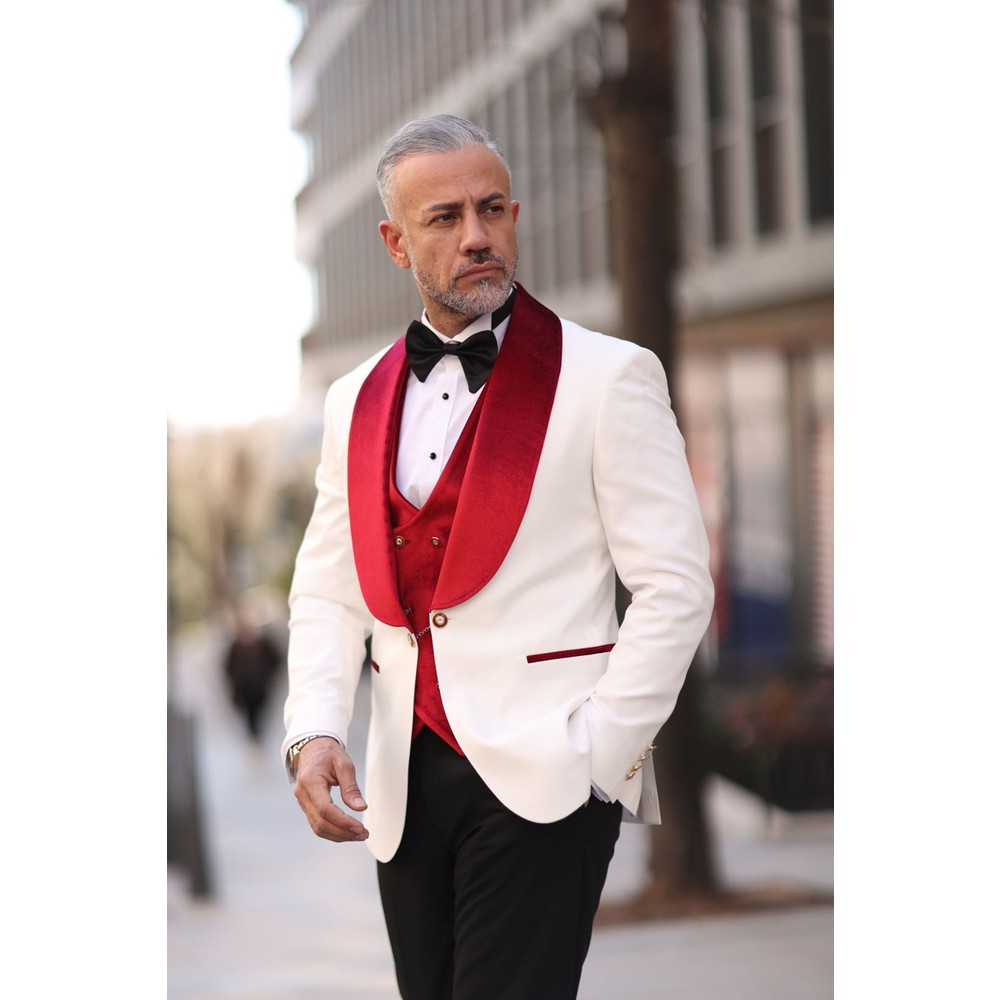 Rouge blanc hommes mariage Tux - Men Formal Wear Modern avis et prix