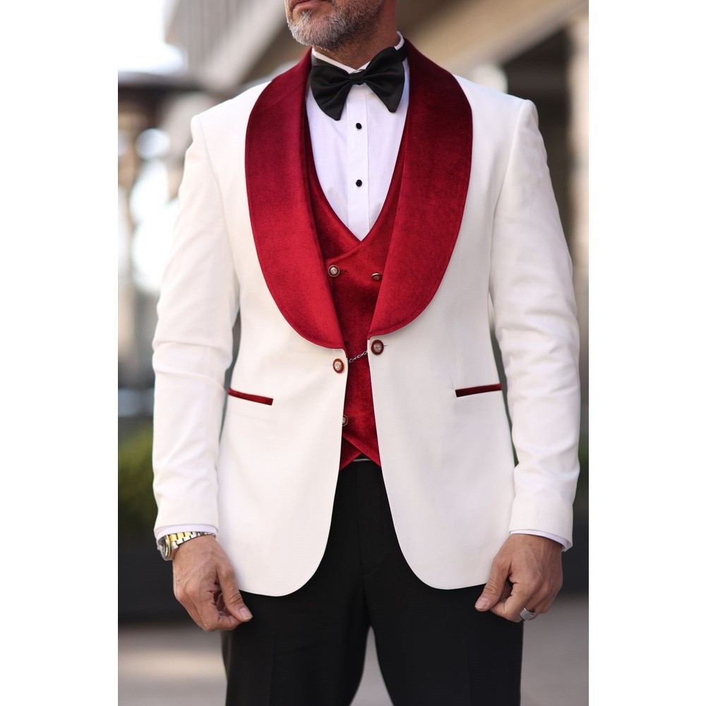 Rouge blanc hommes mariage Tux - Men Formal Wear Modern avis et prix